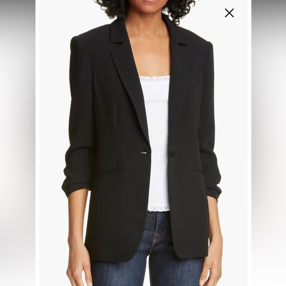 new Cinq a Sept Khloe ruched sleeve crepe blazer in black